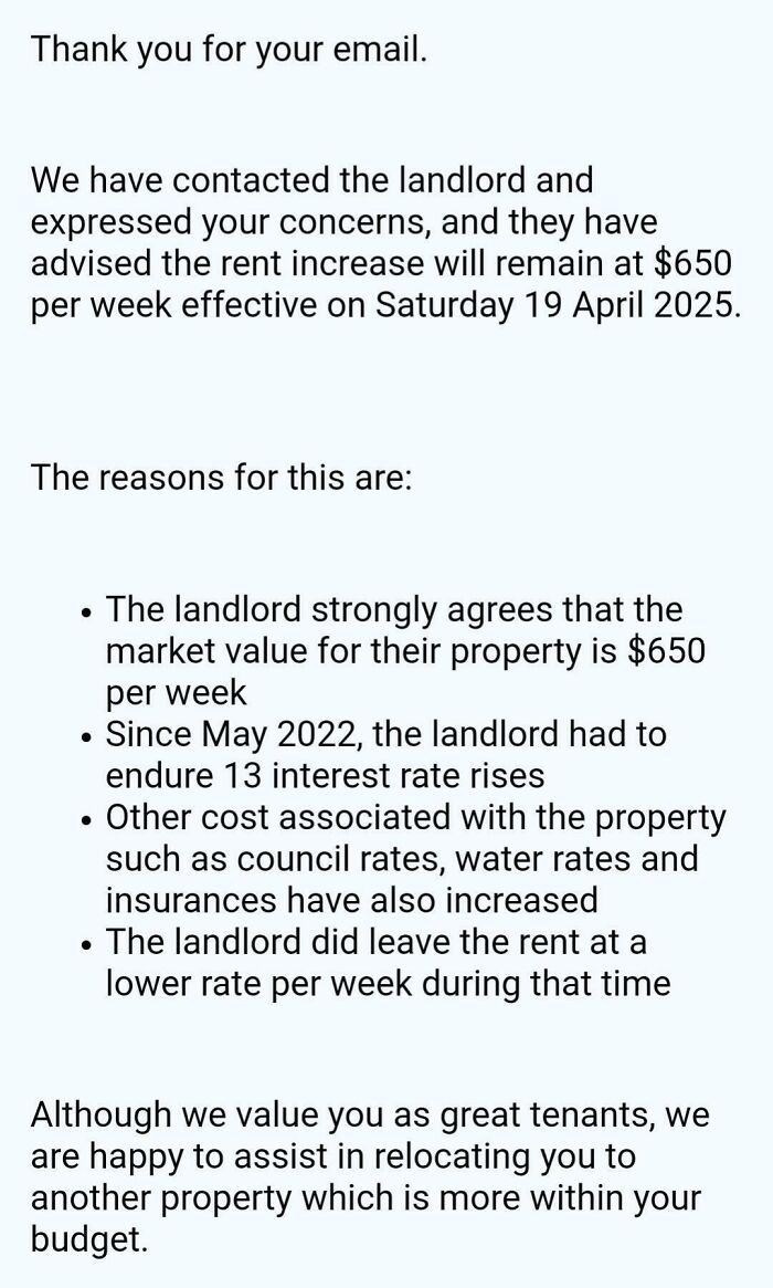 Email showing landlord rent increase notice with tenant concerns, illustrating bad landlords making renting a nightmare.