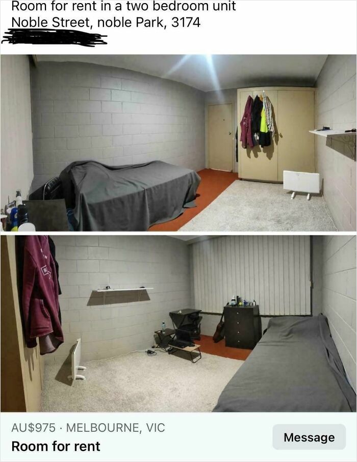 Small, poorly maintained rental room with basic furnishings, illustrating bad landlords who made renting a nightmare.