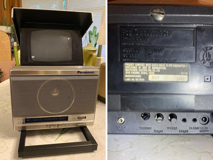 Vintage Panasonic portable television from 1983, showcasing early technology devices that highlight rapid tech evolution.