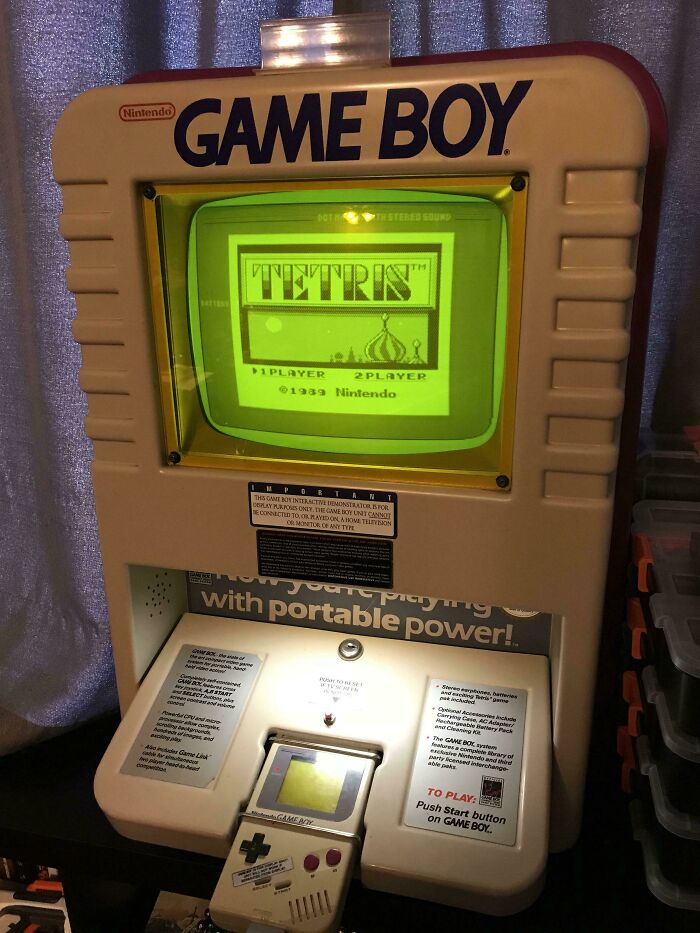 Vintage Nintendo Game Boy playing Tetris, a classic example of vintage devices illustrating technology evolution.
