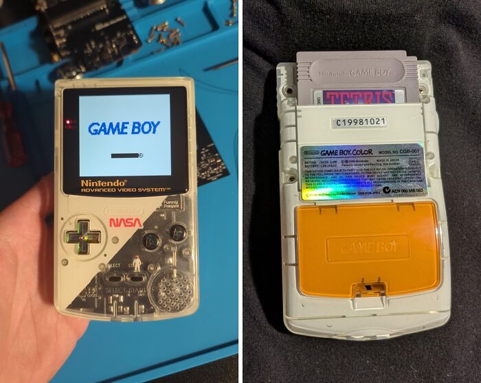 Vintage Game Boy device shown from front and back, a classic example of vintage technology devices.