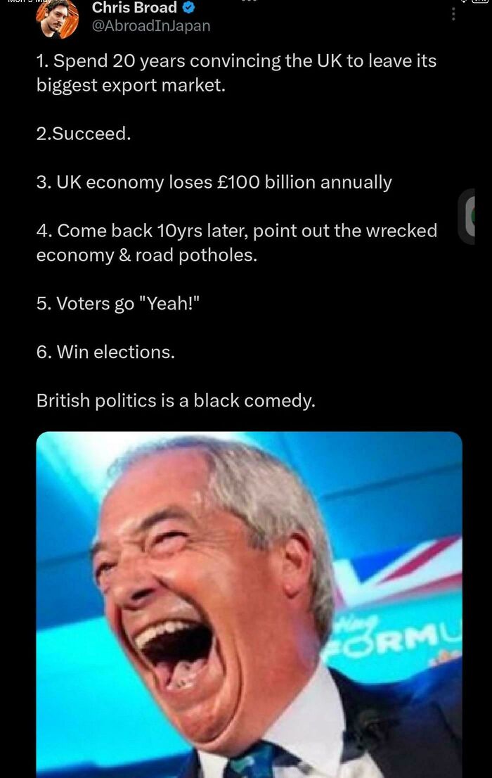 Alt text: British meme with a political joke about UK economy and elections featuring a laughing man, highlighting Great British memes.