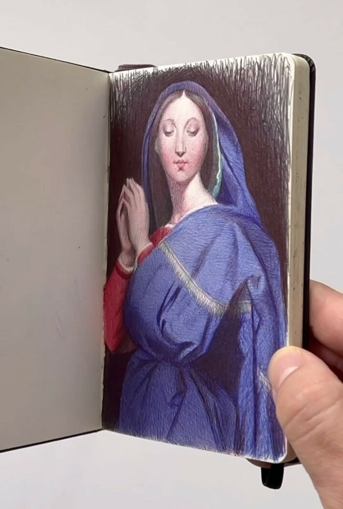 Hand holding tiny sketchbook featuring detailed colored drawing capturing big emotions in everyday moments.