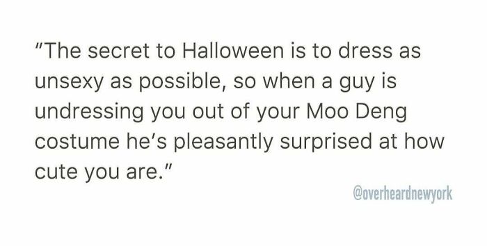 Text post about Halloween costume advice, illustrating a funny New Yorkers overheard moment related to surprising others.