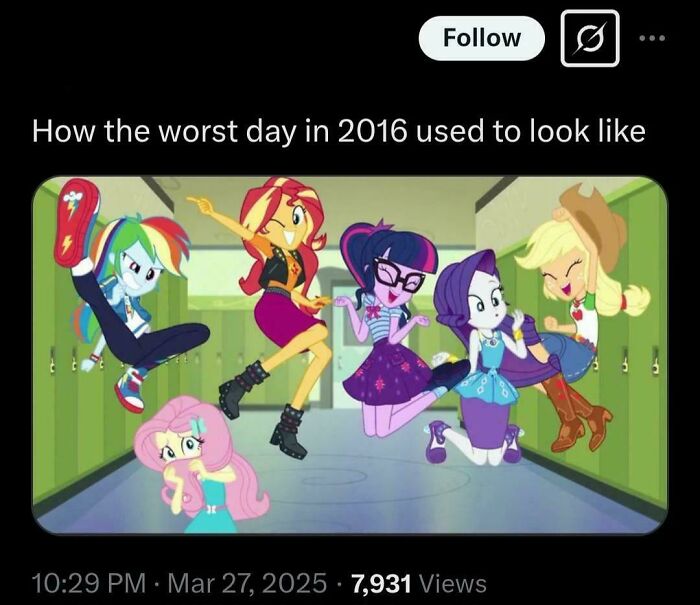 Animated characters jumping in a school hallway illustrating nostalgia taken too far with rose tinted tolerance online.