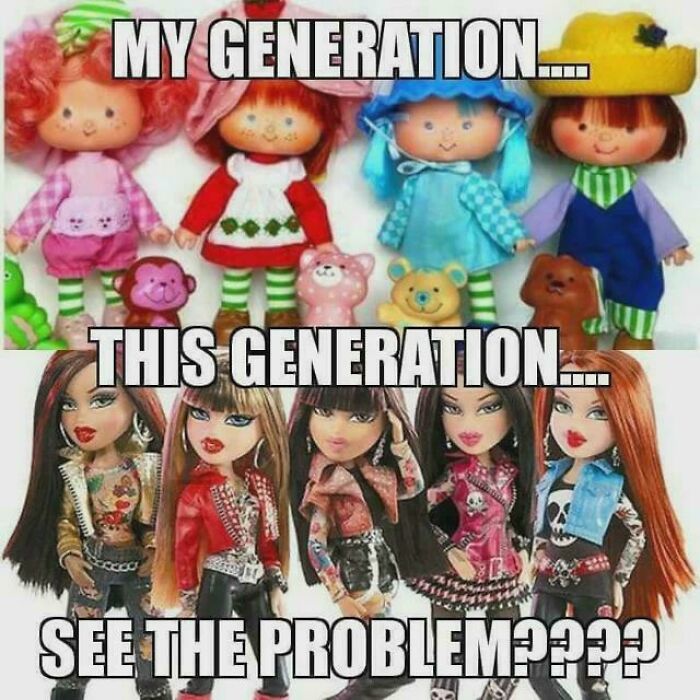 Comparison of nostalgic dolls from different generations highlighting rose tinted tolerance and nostalgia online.