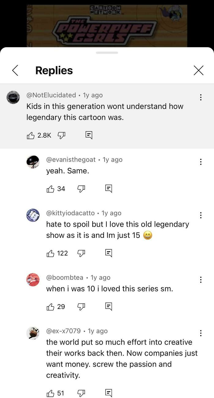 Comments about nostalgic cartoons showing rose tinted tolerance and how people remember them fondly online.