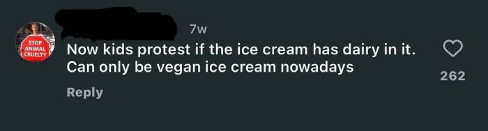 Comment on nostalgia and tolerance debate, highlighting a sarcastic remark about modern vegan ice cream trends.