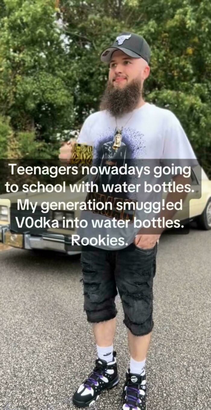 Man with beard and cap standing outdoors, holding a cup, illustrating nostalgia taken too far and mocked online.