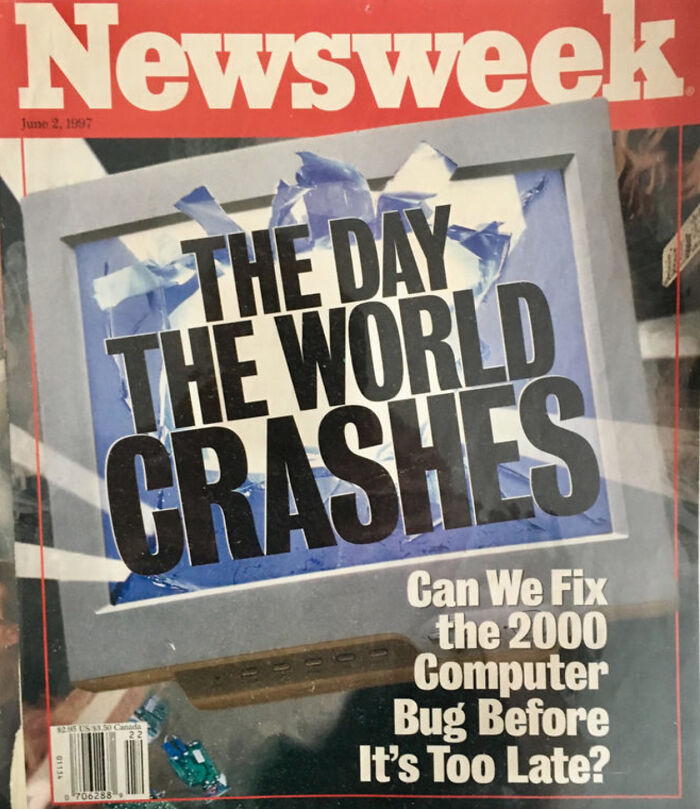 Newsweek cover from 1997 about the computer bug crash, illustrating cringey nineties fashions left behind in tech culture.
