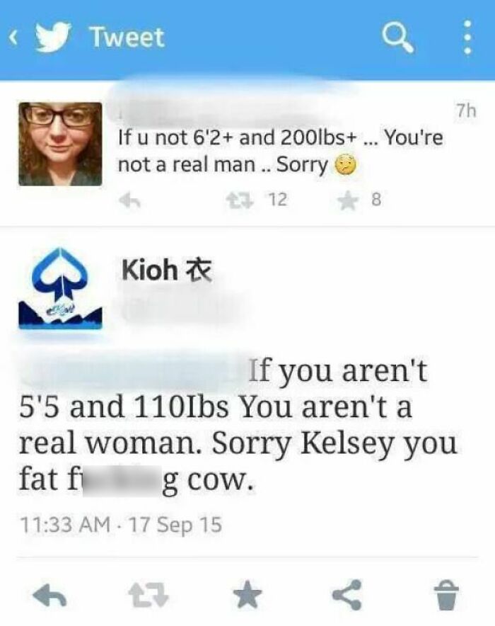 Screenshot of a Twitter exchange showing women being called out for being jerks online with harsh insults.