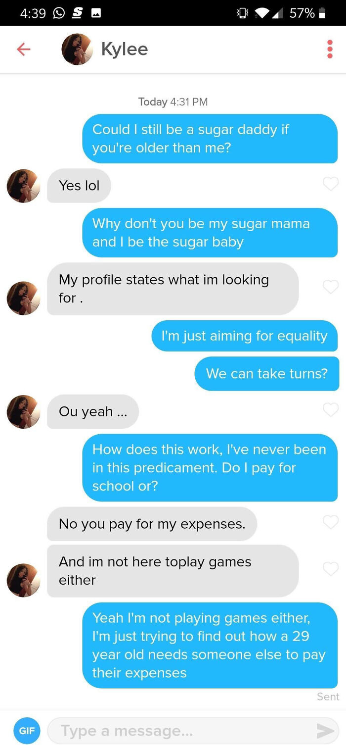 Text conversation showing a woman being called out online for expecting others to pay her expenses in sugar dating.