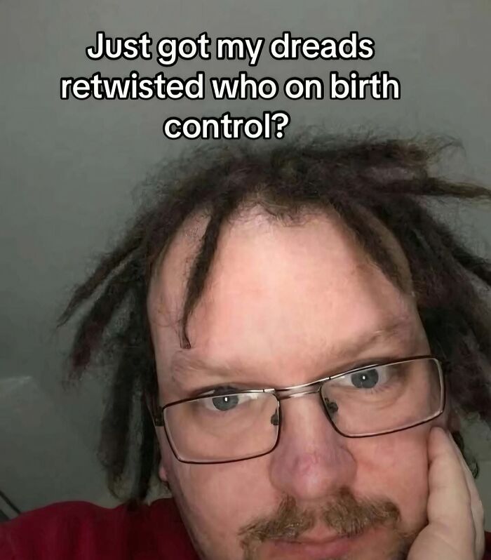 Man with poorly maintained dreadlocks and glasses, highlighting cringey pictures shared on an Instagram account.