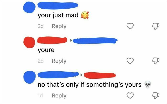 Social media comments showing people struggling with grammar, illustrating times brains gave up on thinking.