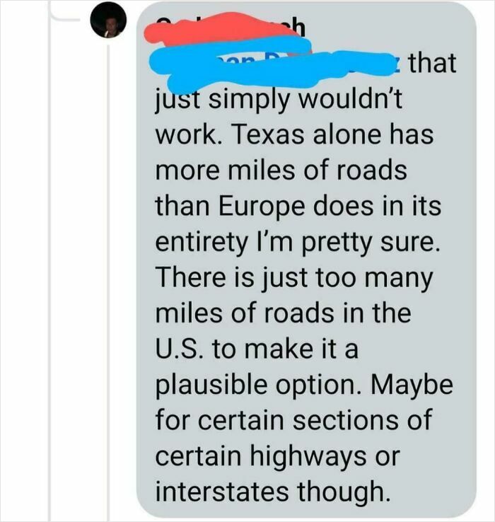 Screenshot of a social media comment showing confusion about road mileage comparisons in an example of brain failures.