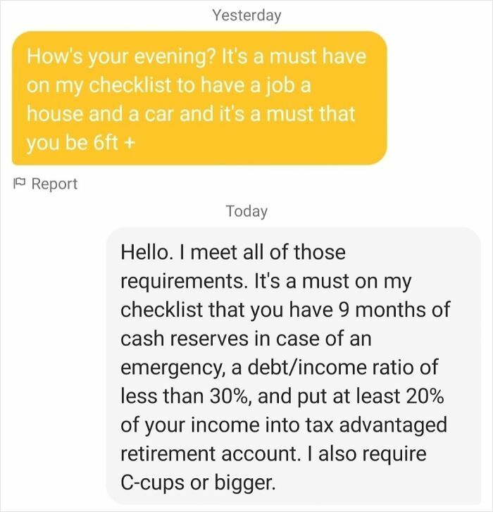 Screenshot of a text conversation showing women being called out for unrealistic demands online.