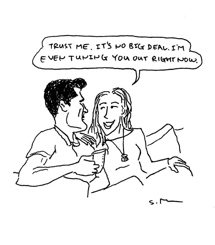 Comic by Steve McGinn showing a couple having a casual, funny, and relatable conversation in everyday life.