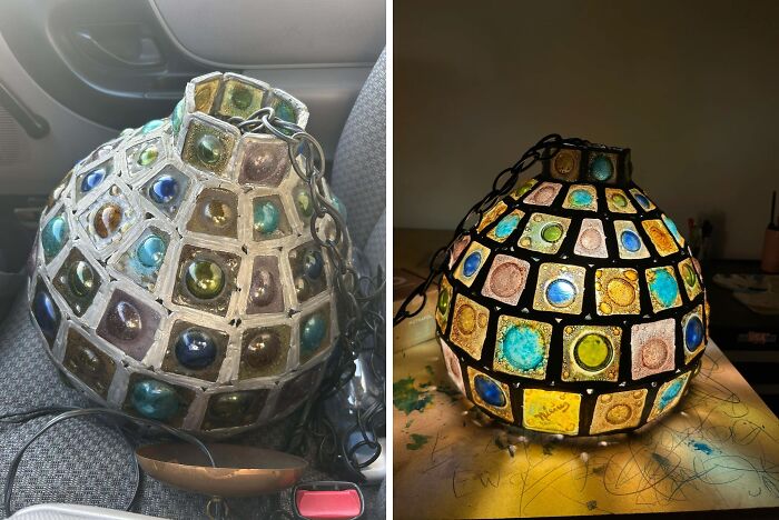 Mid-century vintage lamp with colorful glass tiles showcasing effortless vintage charm and unique retro design style.