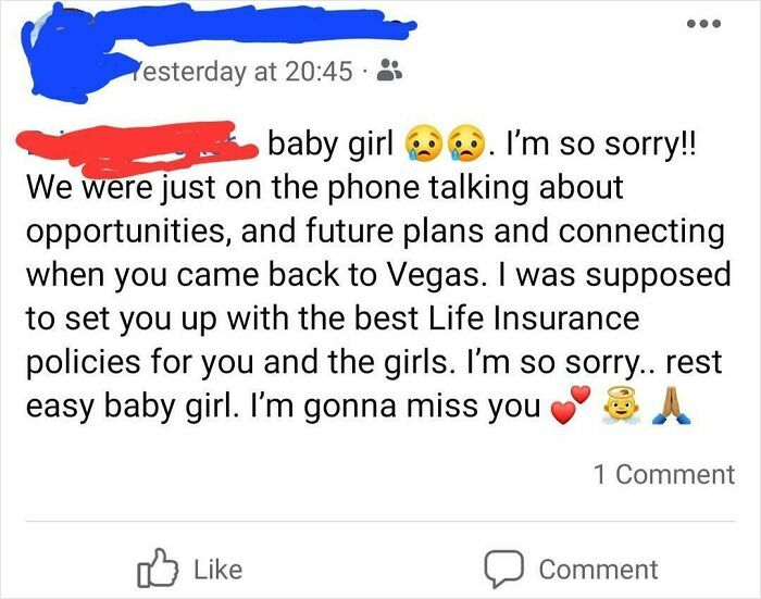 Social media post expressing sorrow and missed opportunity, showing entitled behavior that might make your blood boil.