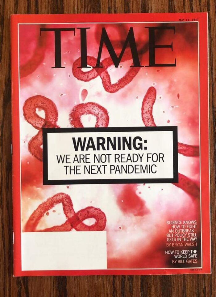 TIME magazine cover warning about unpreparedness for the next pandemic, a facepalm-worthy screenshot example aged poorly.