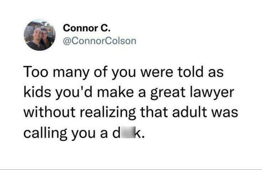 Screenshot of a funny Twitter post by a comedian joking about childhood compliments and misunderstandings.