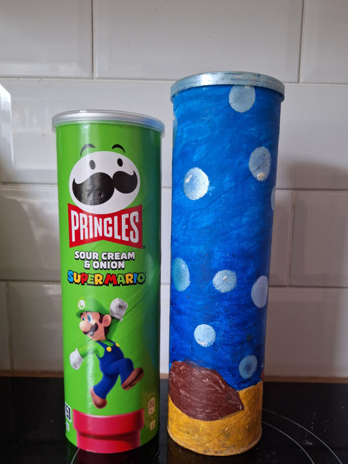 Two Pringles cans side by side showing product size difference, illustrating products getting smaller and more expensive.
