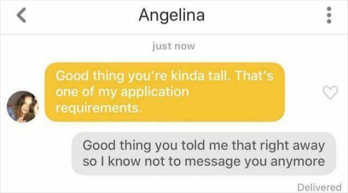 Screenshot of a woman being called out online for height requirements in a message from the 71 screenshots of women being called jerks