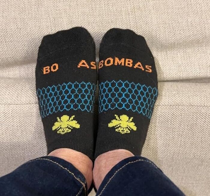 Black socks with bees and honeycomb pattern, a product featured in Shark Tank pitches turned massive hits.