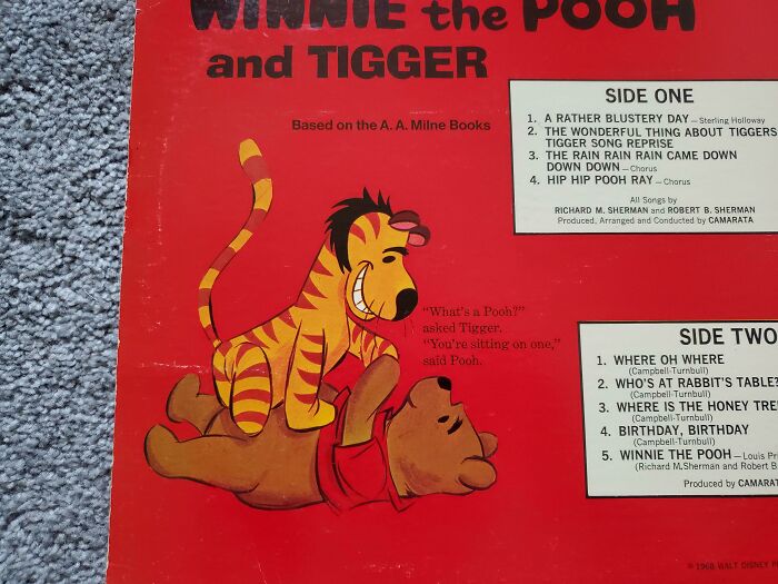 Vintage Winnie the Pooh and Tigger record album cover showcasing nostalgic children's music packaging from the past