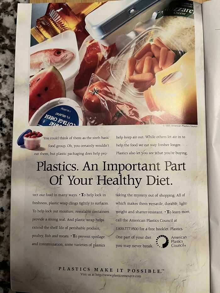Vintage plastic food packaging with fresh produce and dairy products showcasing how things used to look in kitchen storage.