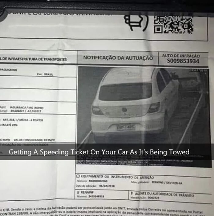 Speeding ticket issued for a car caught towing, highlighting an unfortunate and unexpected fail in traffic enforcement.