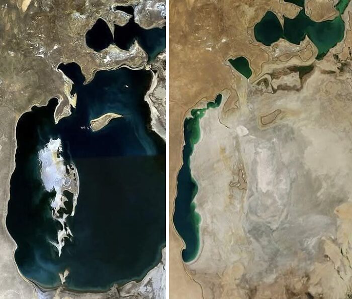 Satellite images showing odd land and water formations found on Google Earth that look unusual from above.