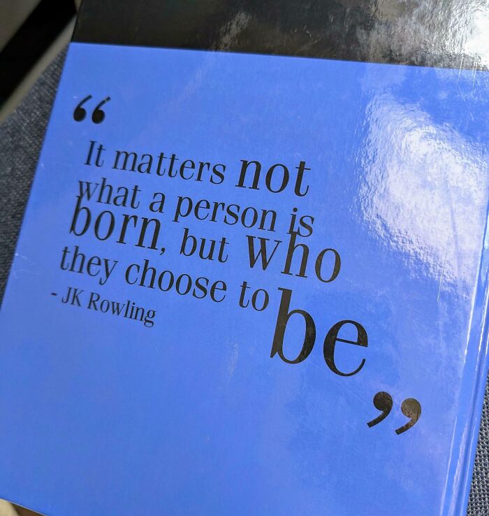 Quote about identity on a blue background, featured in facepalm-worthy screenshots that aged like milk collection.