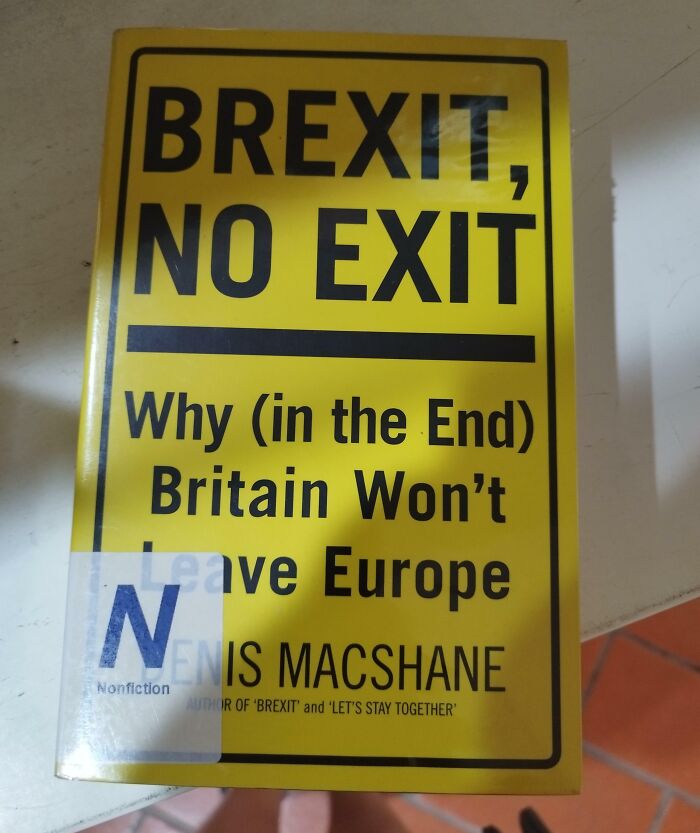 Yellow book cover titled Brexit No Exit, shown as a facepalm-worthy screenshot that aged like milk.