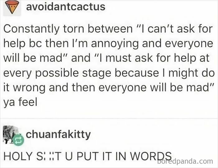 Text post humor about mental breakdowns and asking for help, reflecting relatable feelings in funny pics collection.