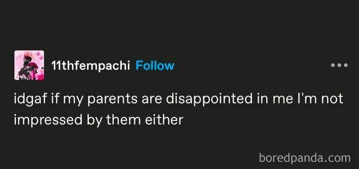 Text post with dark background and white text expressing a humorous and relatable message for funny pics to scroll through.