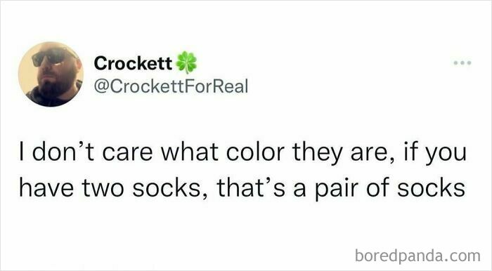 Funny social media post about socks emphasizing humor in random posts to brighten your day.