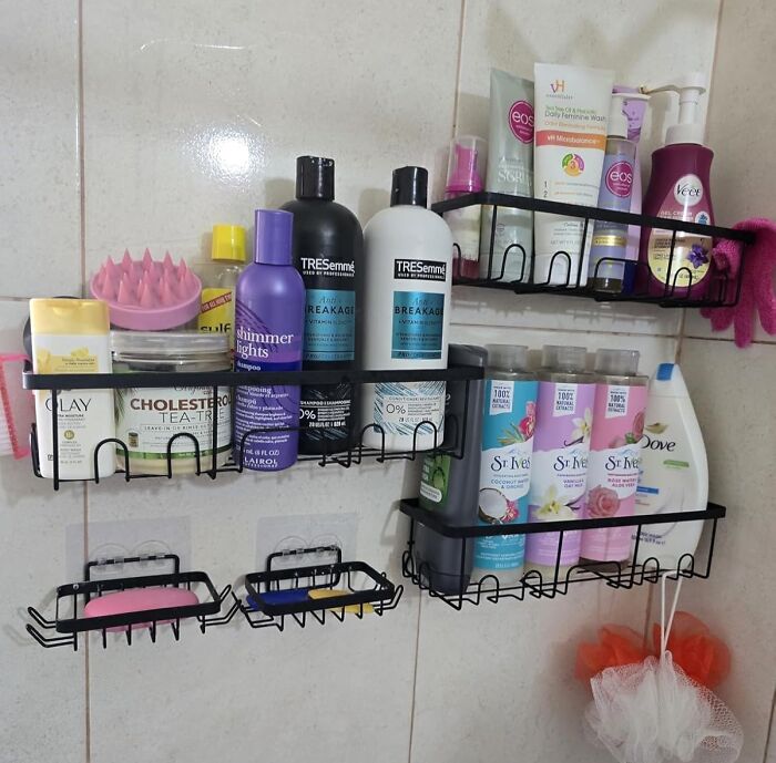 Bathroom shelves filled with hair and skincare products featured in the Amazon Memorial Day Sale finds.