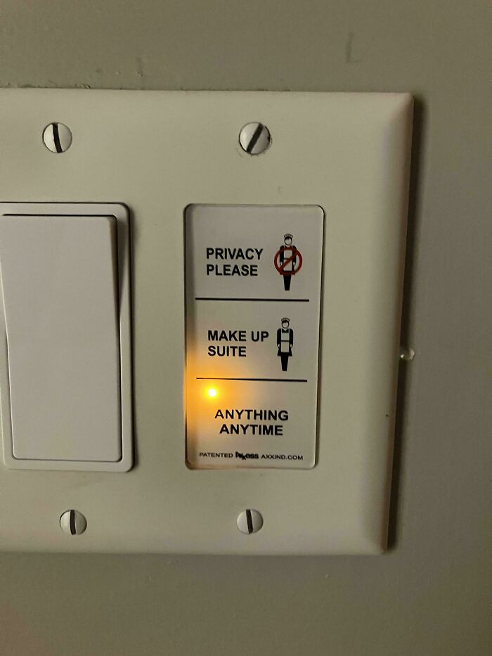 Hotel design decision featuring a creative room service indicator with privacy and make-up suite options illuminated.