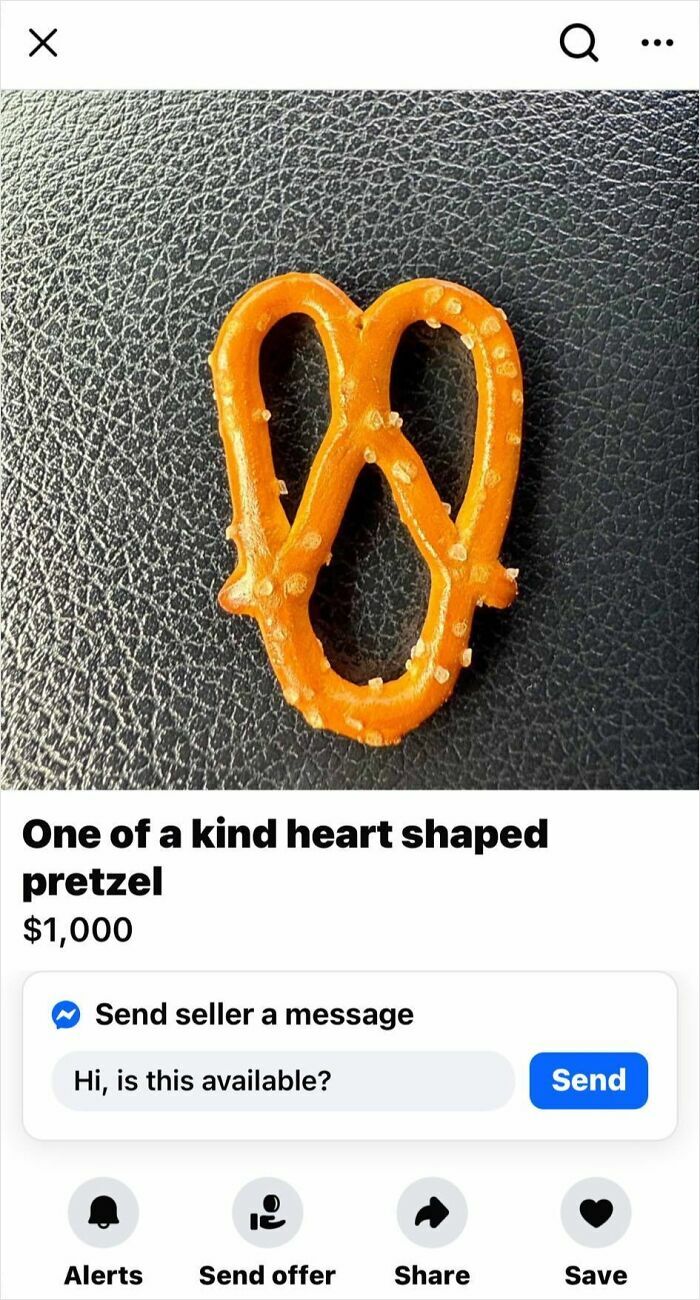 Heart shaped pretzel listed for sale on Facebook Marketplace among wildest things people found for sale online.