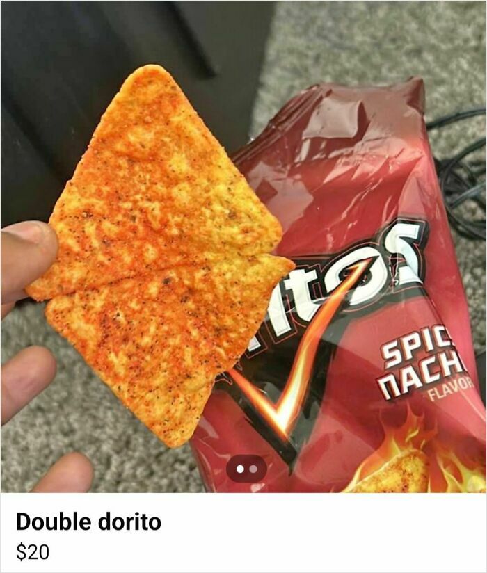 Unusual double Dorito chip for sale, featured among wildest things found on Facebook Marketplace.