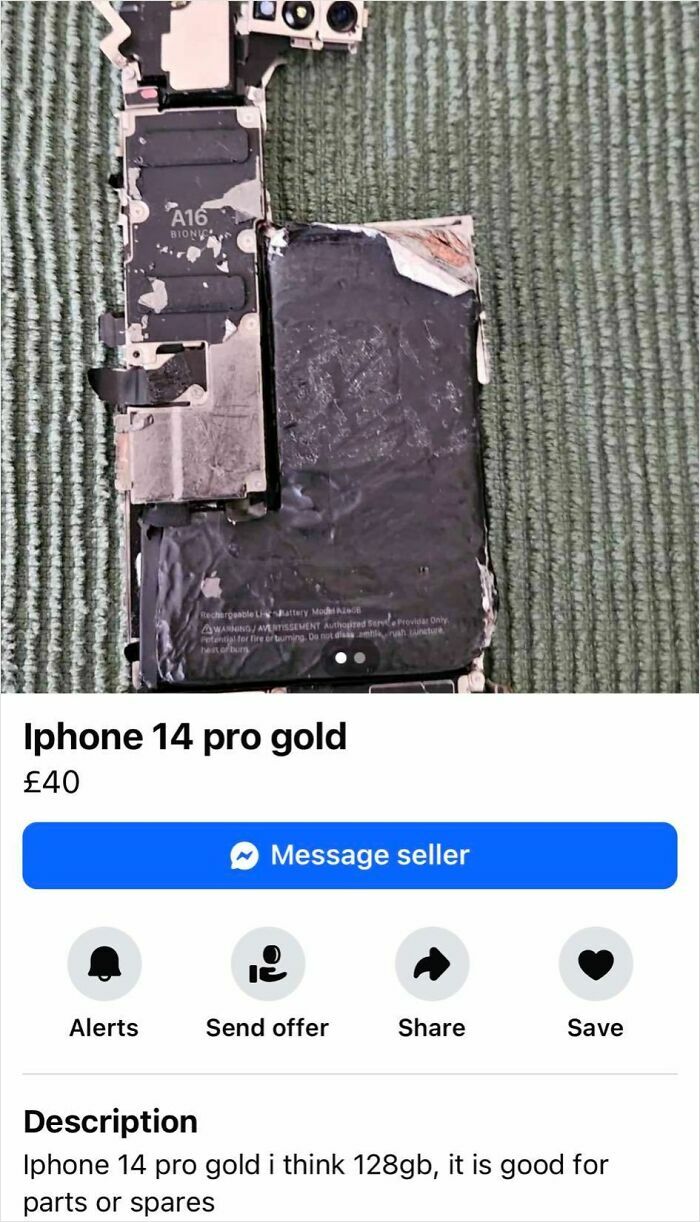 Damaged iPhone 14 Pro listed for sale on Facebook Marketplace among wildest things people found for sale.