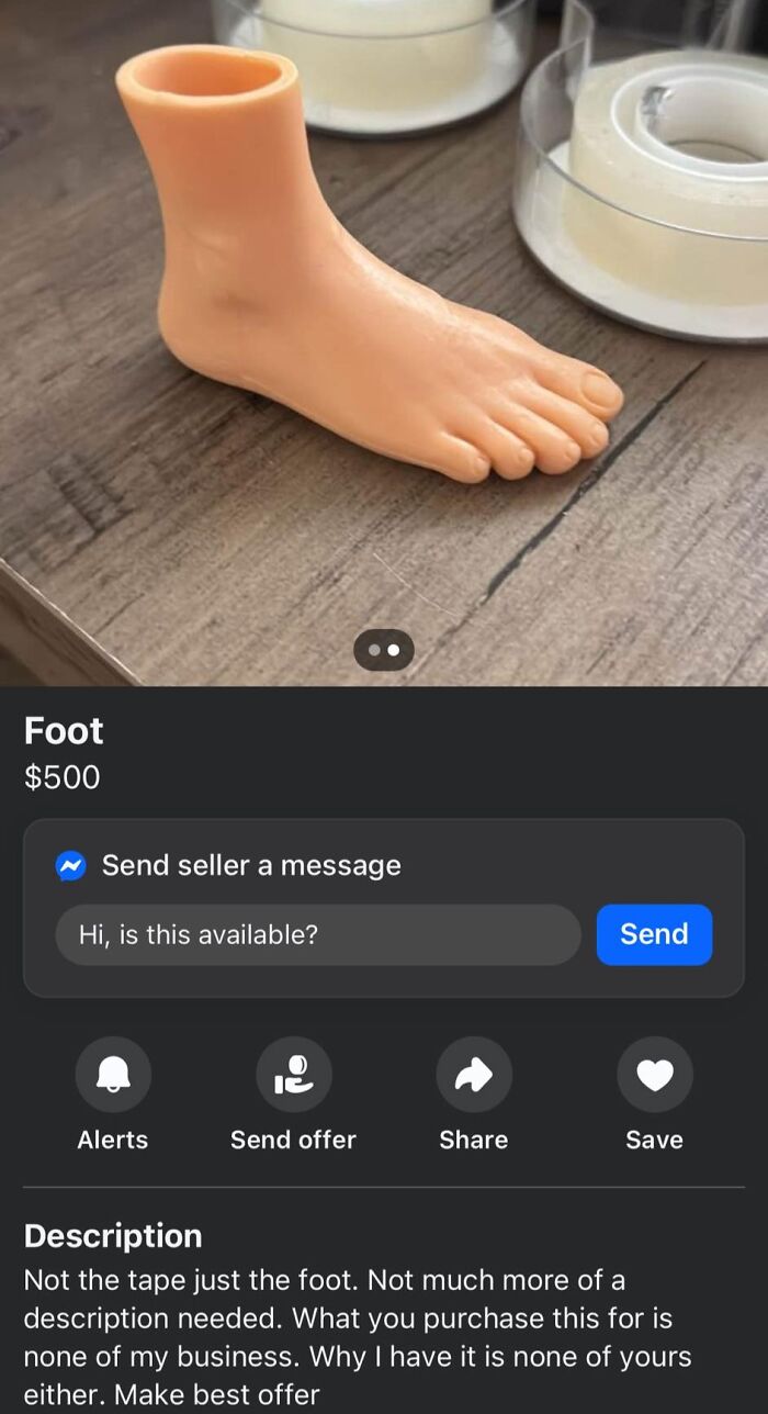 Plastic foot model for sale on Facebook Marketplace among wildest things people found for sale online.