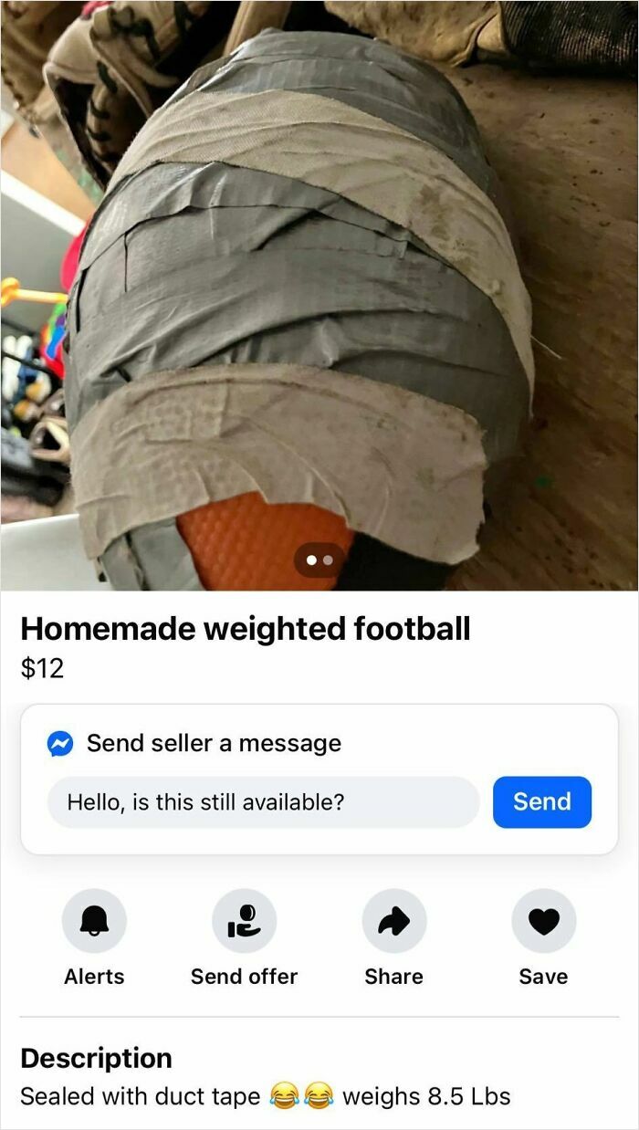 Homemade weighted football covered in duct tape listed among wildest things on Facebook Marketplace for sale