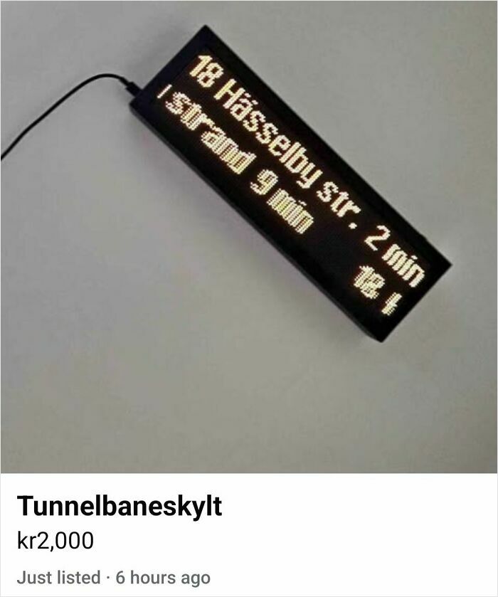 LED digital sign displaying subway information listed for sale on Facebook Marketplace as a wild find.