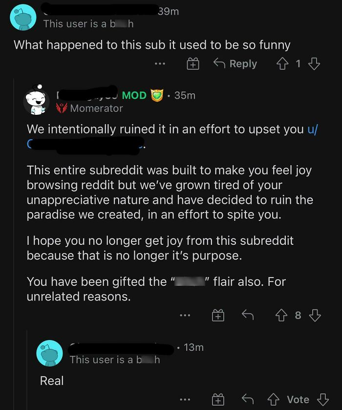 Reddit conversation showing users becoming the main characters in the worst and most hilarious way possible.