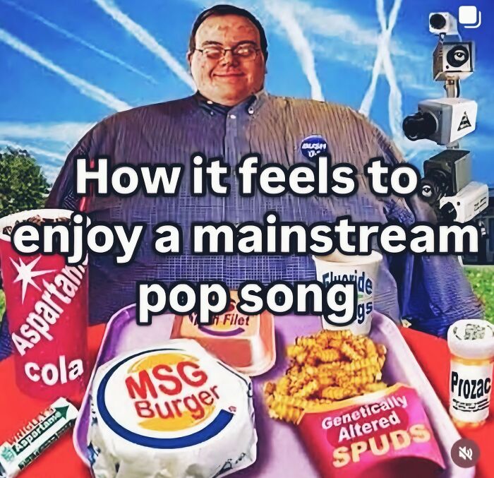 Man enjoying a fast food meal with edited labels, illustrating outrageous hot takes people shared publicly.