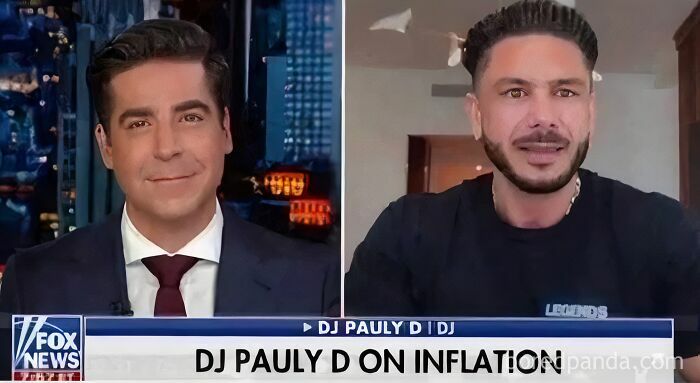 Two men in a video interview discussing inflation, representing outrageous hot takes shared publicly on social media.
