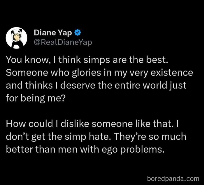 Tweet showing a controversial hot take praising simps and rejecting simp hate, part of outrageous hot takes shared publicly.
