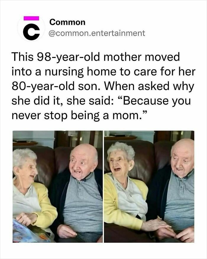 98-year-old mother moves into nursing home to care for her 80-year-old son, showing touching stories and facts about family love.